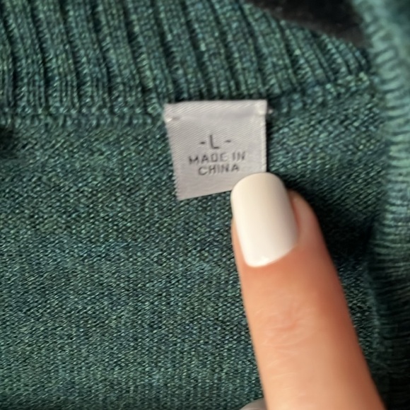 METTE Merino Wool 1/4 Zip Polo Mock neck Sweater Forest Green Large - Picture 7 of 7